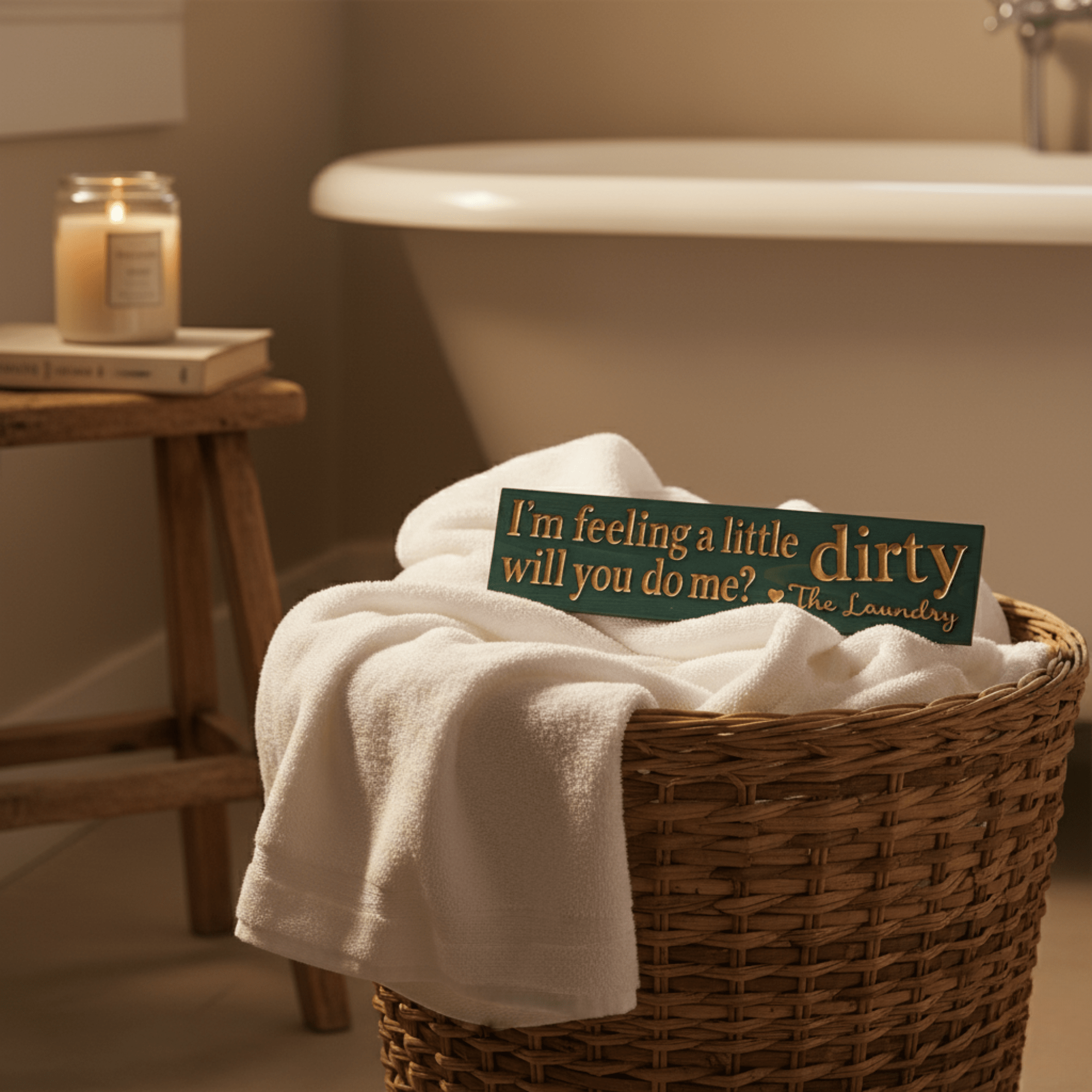 cnc-carved-solid-wood-laundry-sign-angle - funny laundry room sign wood sign by Bluegrass Gifts, handmade in Kentucky