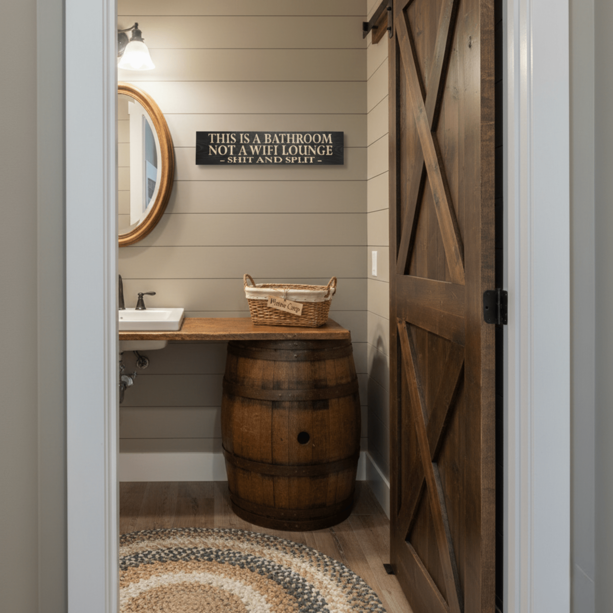 custom-wood-stain-options-funny-bathroom-sign - funny shit and split carved wood si by Bluegrass Gifts