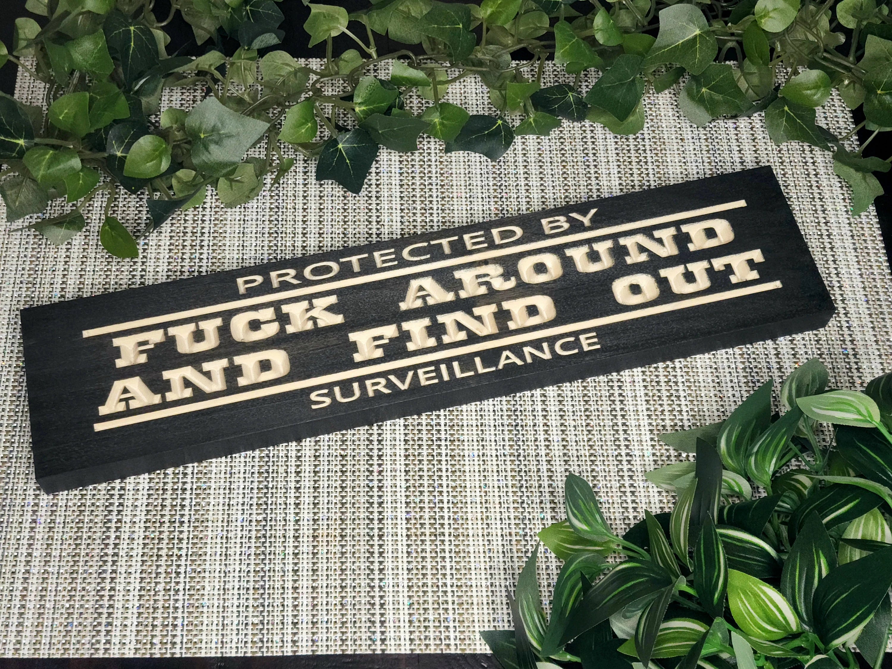 funny surveillance sign, bold security sign, humorous warning sign, property protection sign