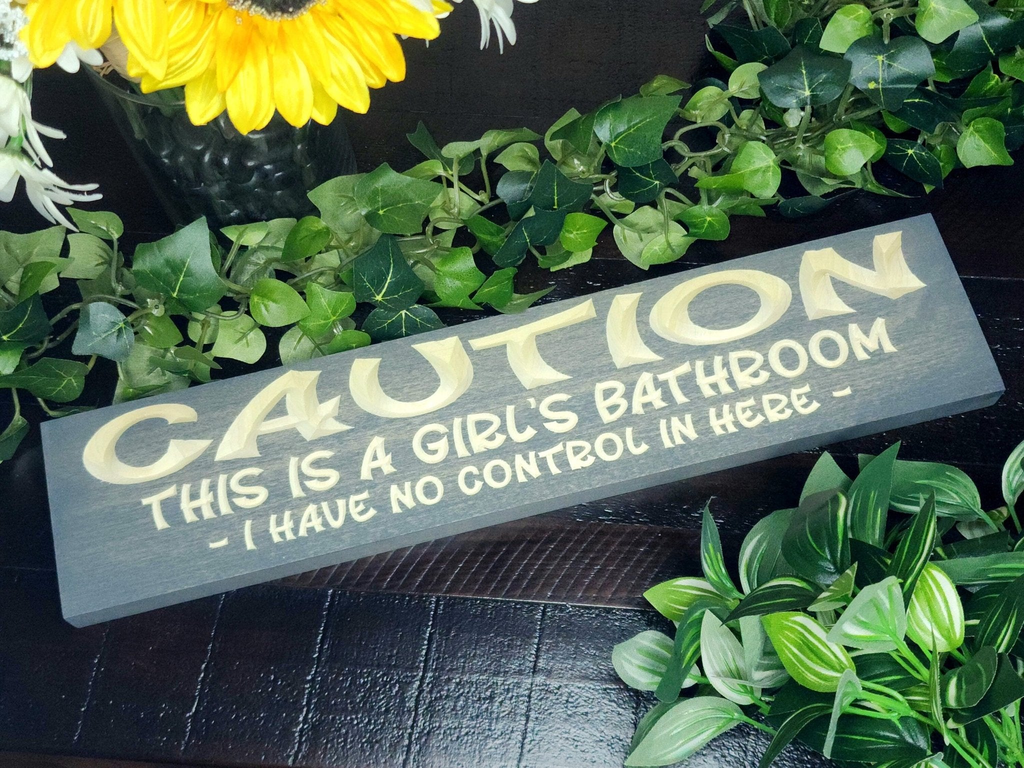 girls bathroom no control in here wood sign - funny bathroom sign - CNC-carved by Bluegrass Gifts