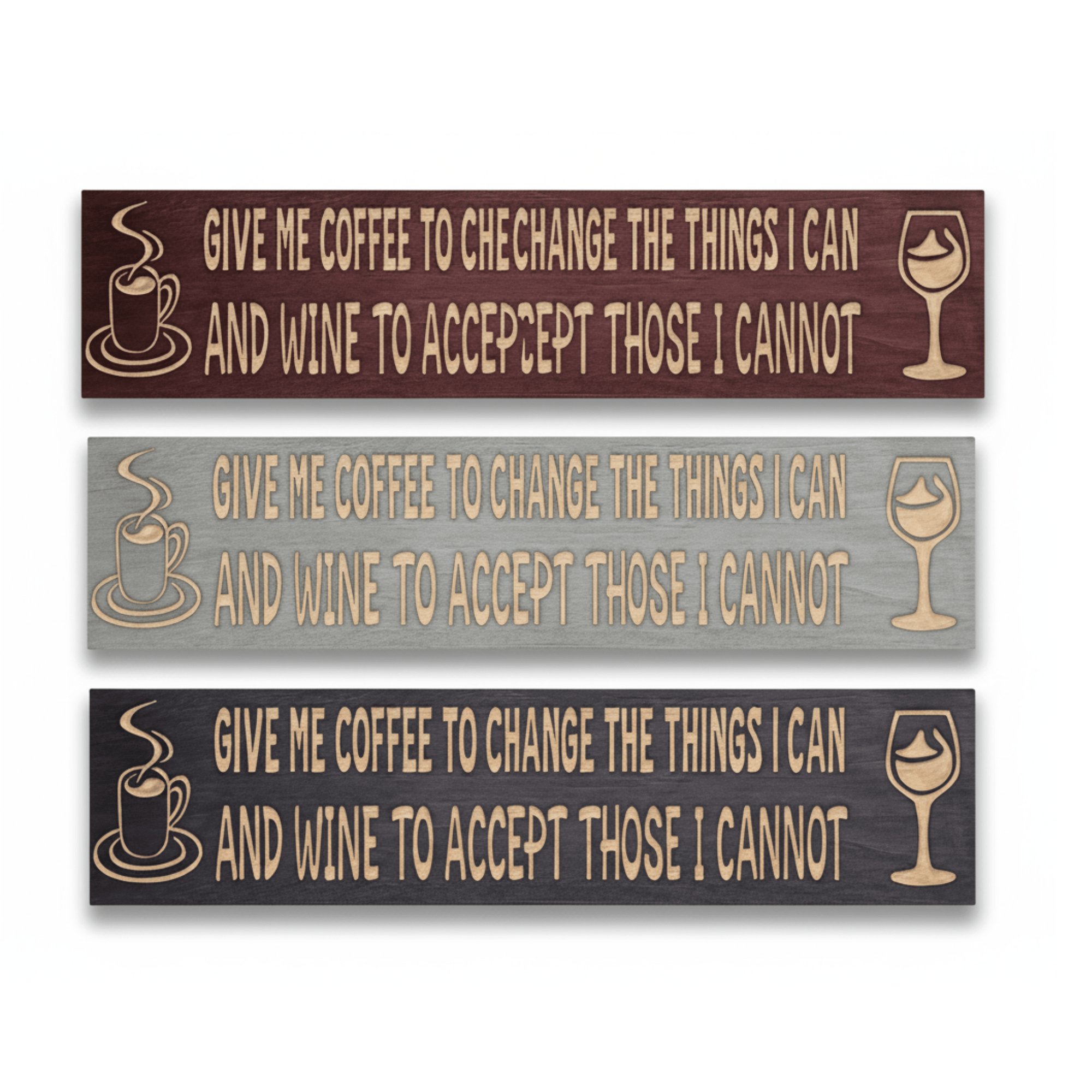 v-carved-coffee-and-wine-sign-angled-view - give me coffee and wine sign wood sign by Bluegrass Gifts, handmade in Kentucky