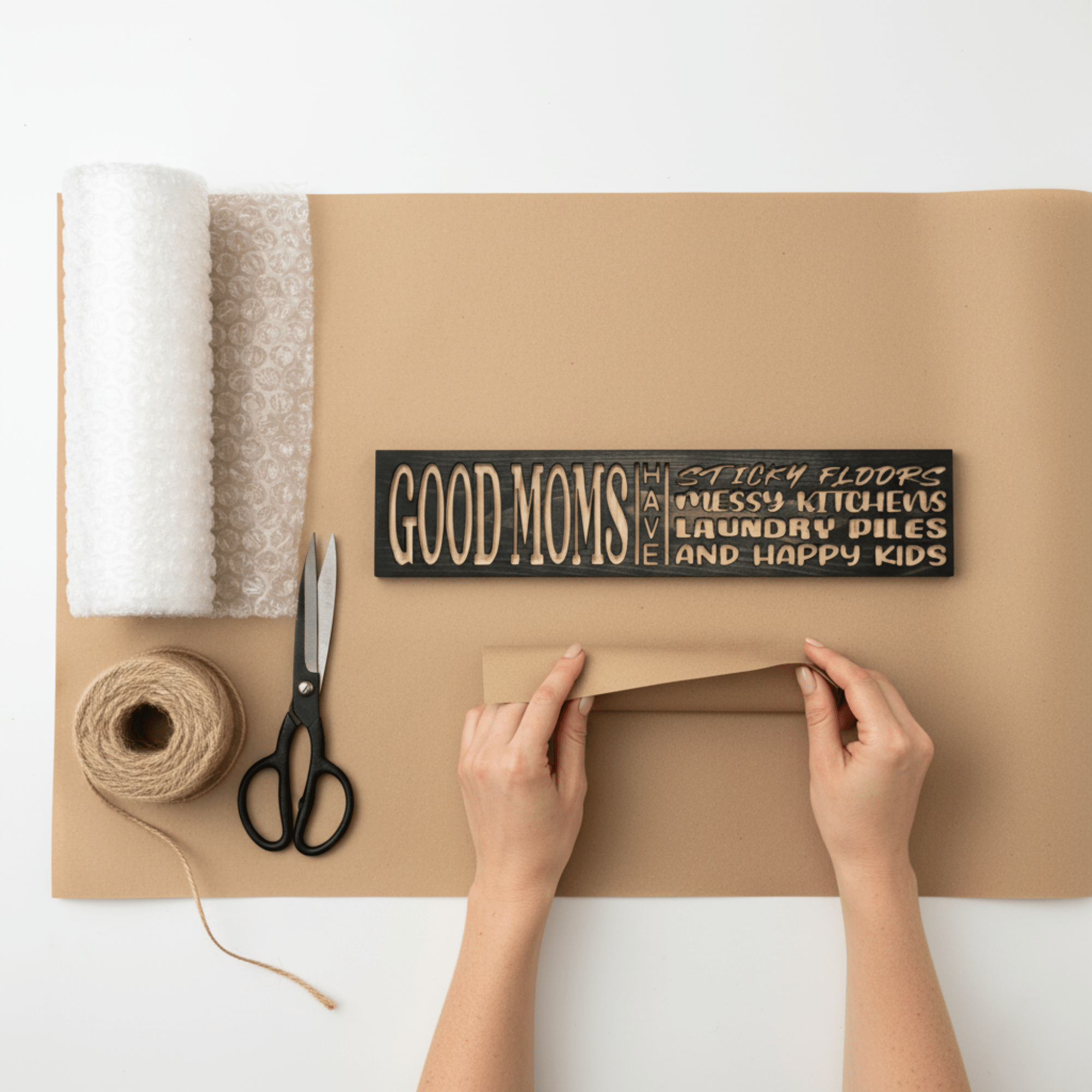 cnc-carved-wood-detail-bluegrass-gifts - good moms have sticky floors wood sign by Bluegrass Gifts, handmade in Kentucky