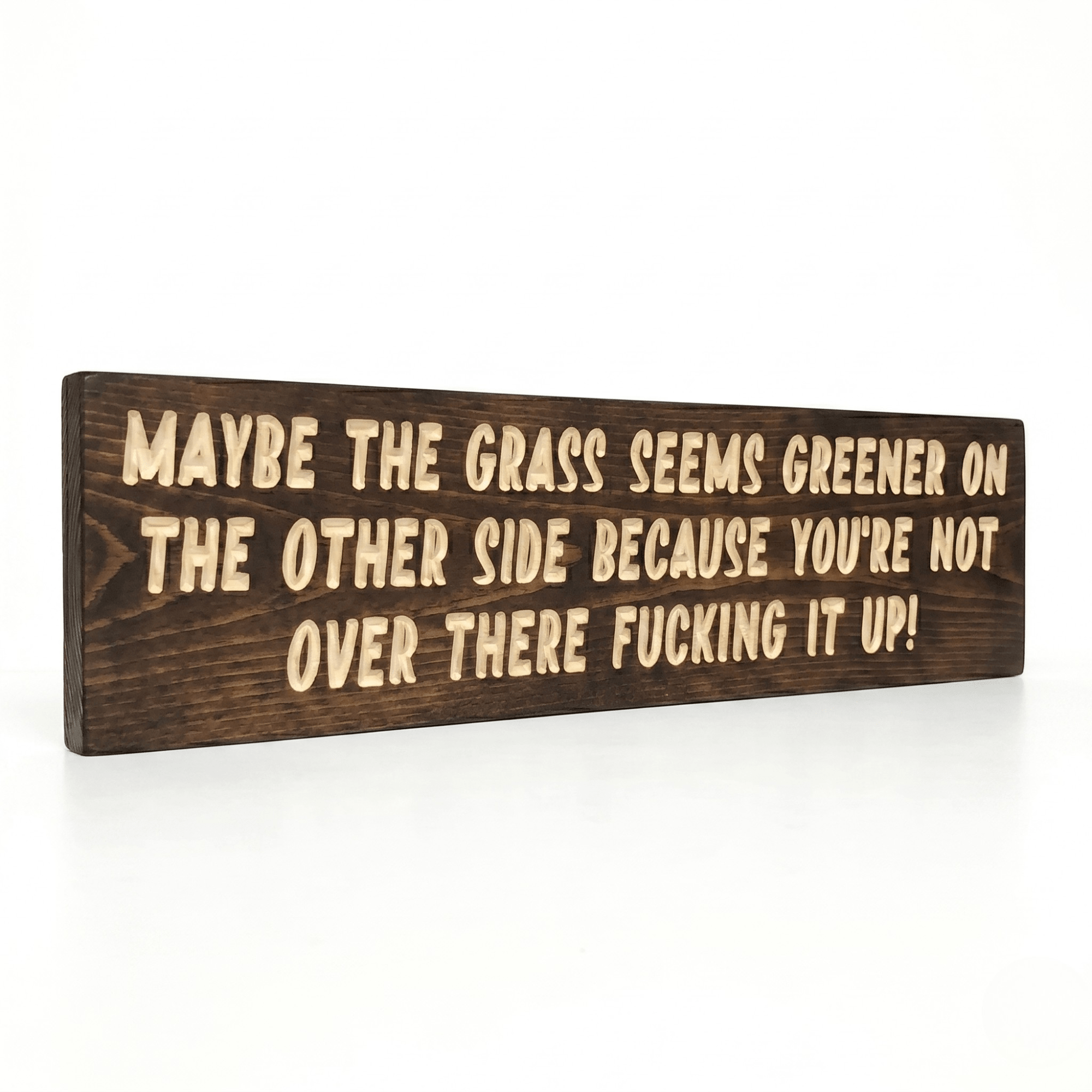Grass Is Greener Carved Pine Wall Sign – Man Cave & Home Office Wall Decor
