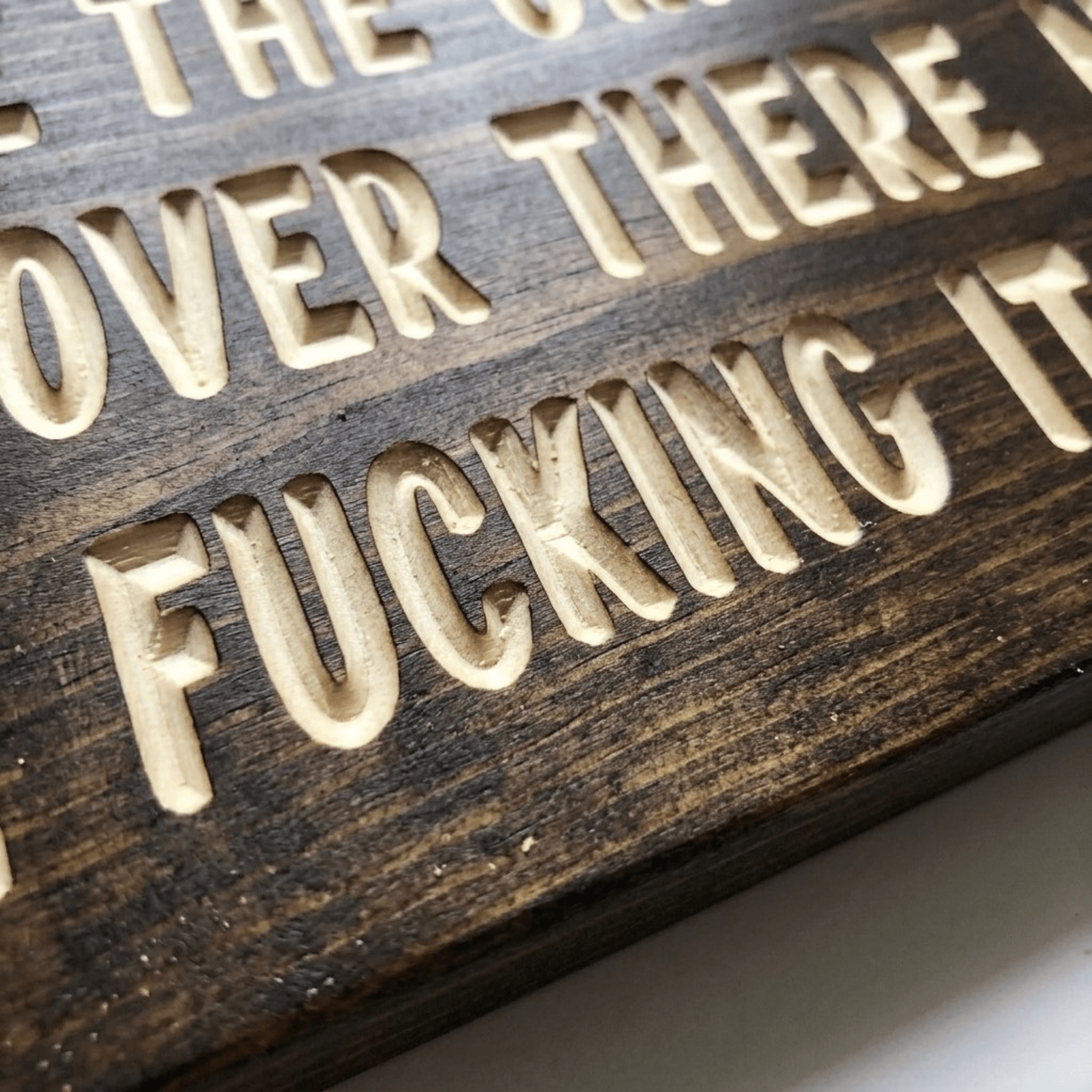 CNC V-Carved Letter Detail – Grass Is Greener Sarcastic Solid Pine Wall Sign