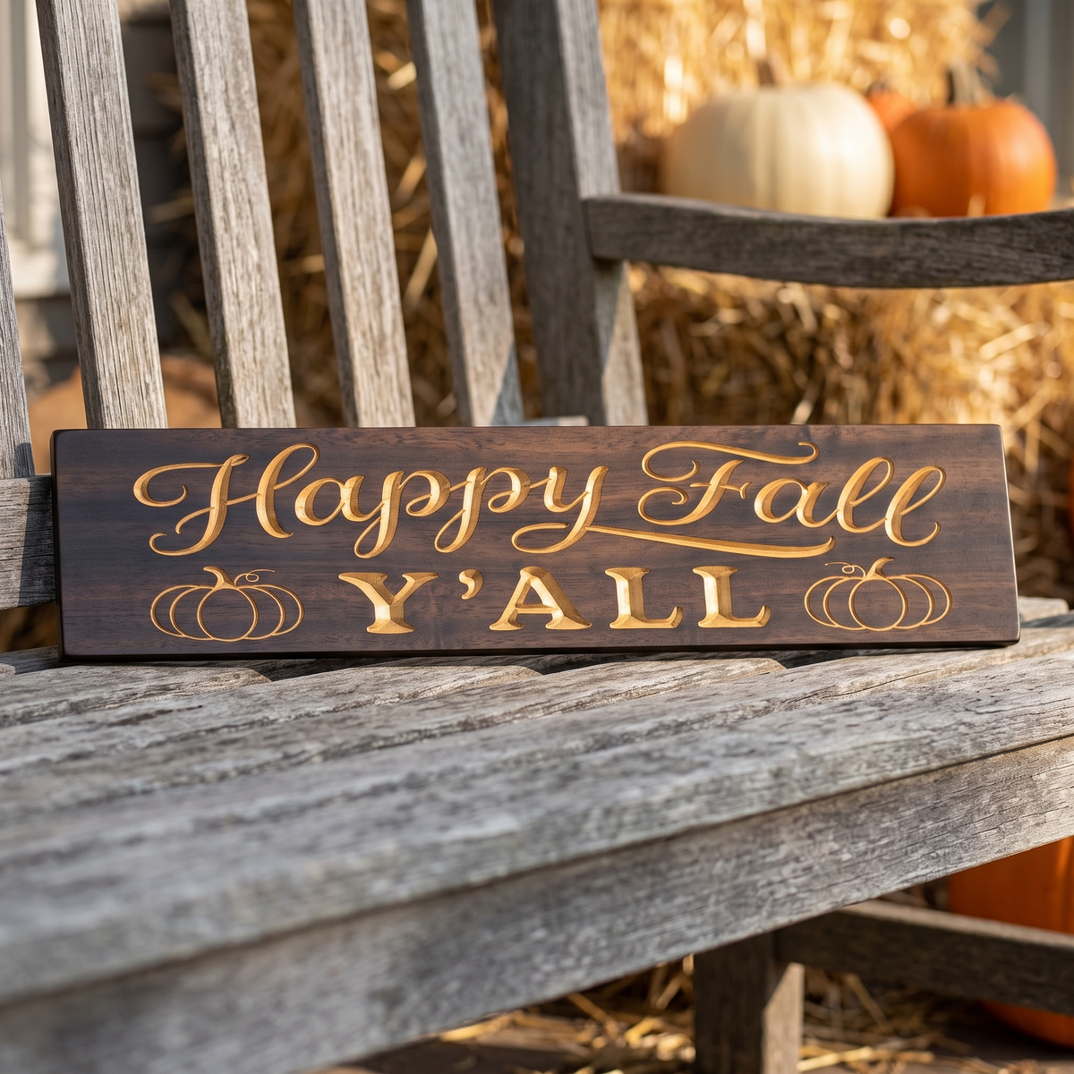 Happy Fall Y'all Sign — Carved Wood Fall Porch Decor — carved wood sign — Bluegrass Gifts