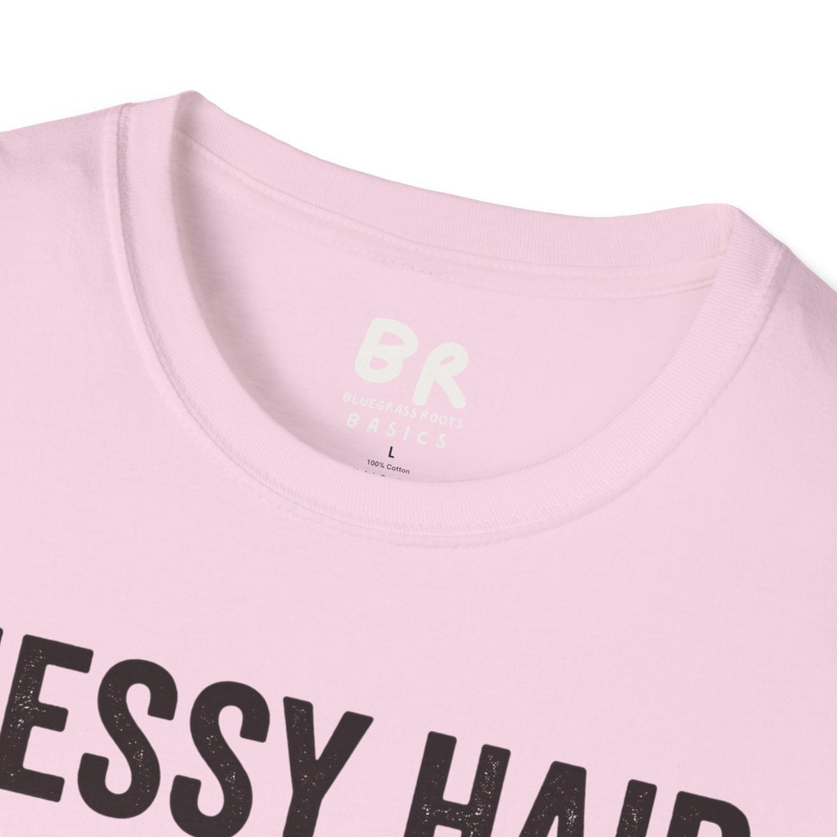 Highland Cow Shirt — "Messy Hair Don't Care" Graphic Tee in Light Pink