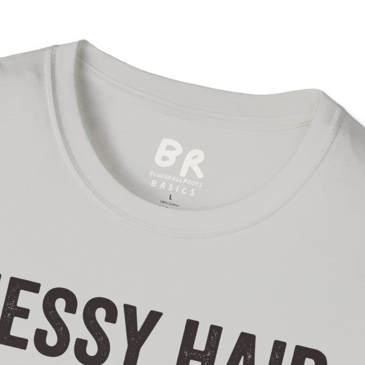 Highland Cow Shirt — "Messy Hair Don't Care" Graphic Tee in Ice Grey