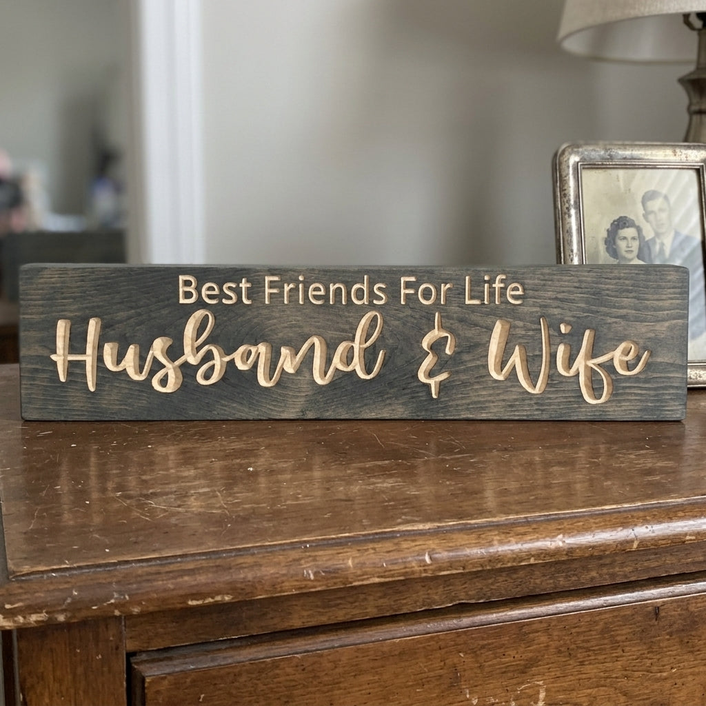 Husband and Wife Sign — Best Friends for Life | Carved