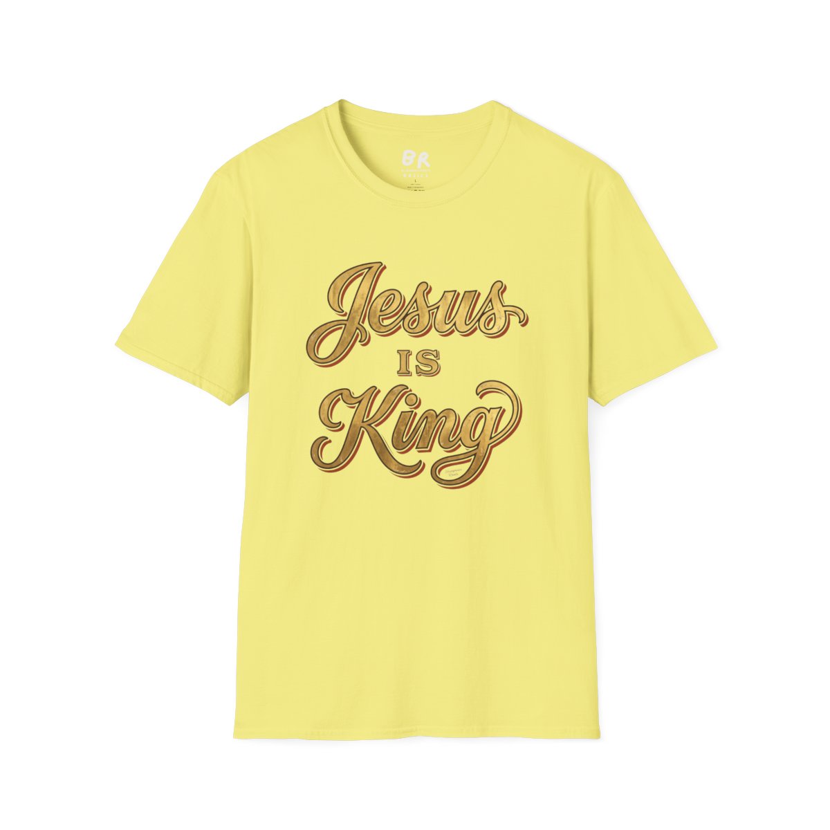 Jesus Is King Shirt — Gold Leaf Script Christian Tee in Cornsilk