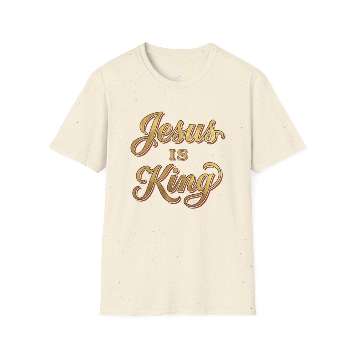 Jesus Is King Shirt — Gold Leaf Script Christian Tee in Natural