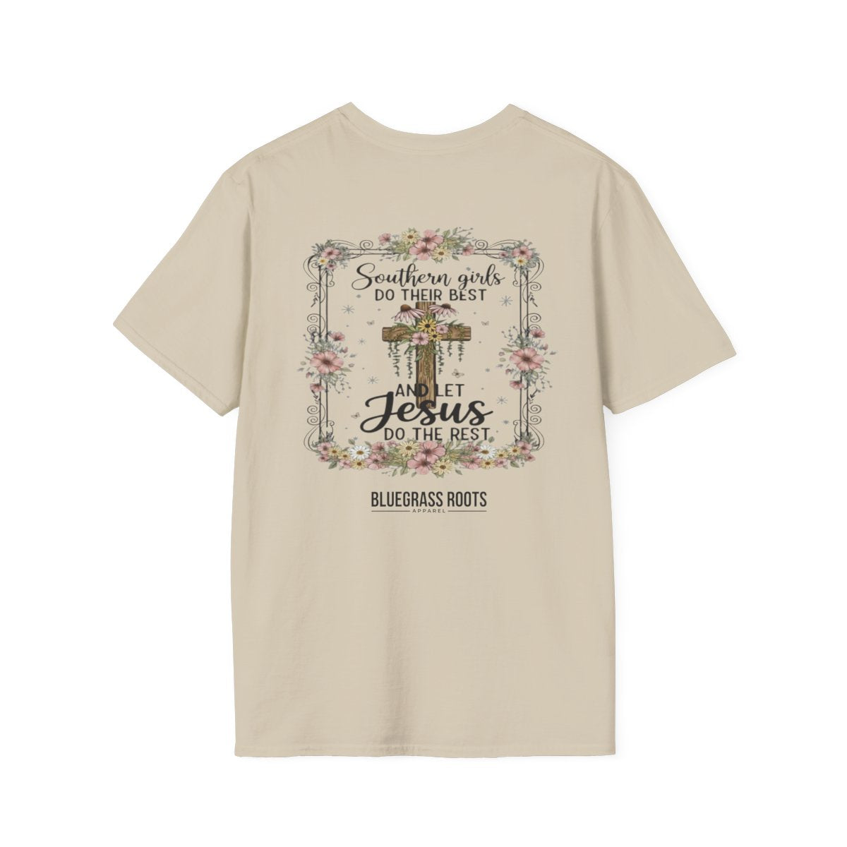 Jesus Shirt for Women — "Southern Girls & Jesus" Floral Tee in Sand