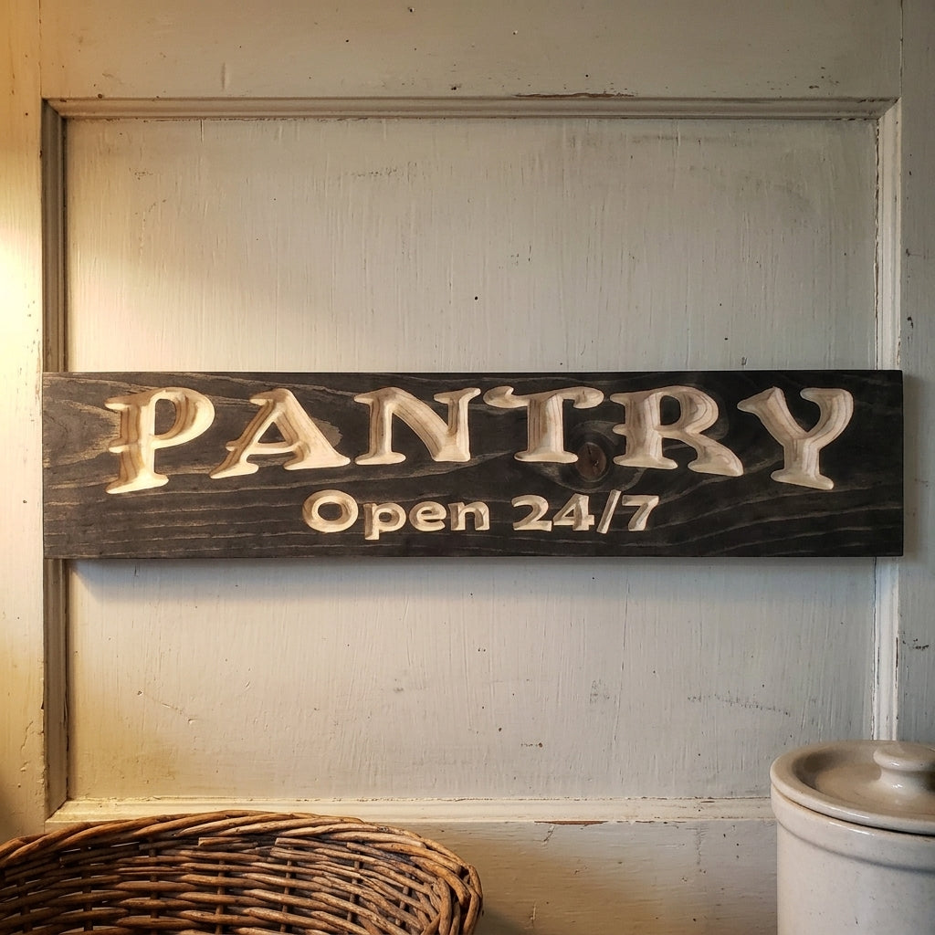 Kitchen Open Sign — Pantry Open 24/7 | Funny Carved Wood