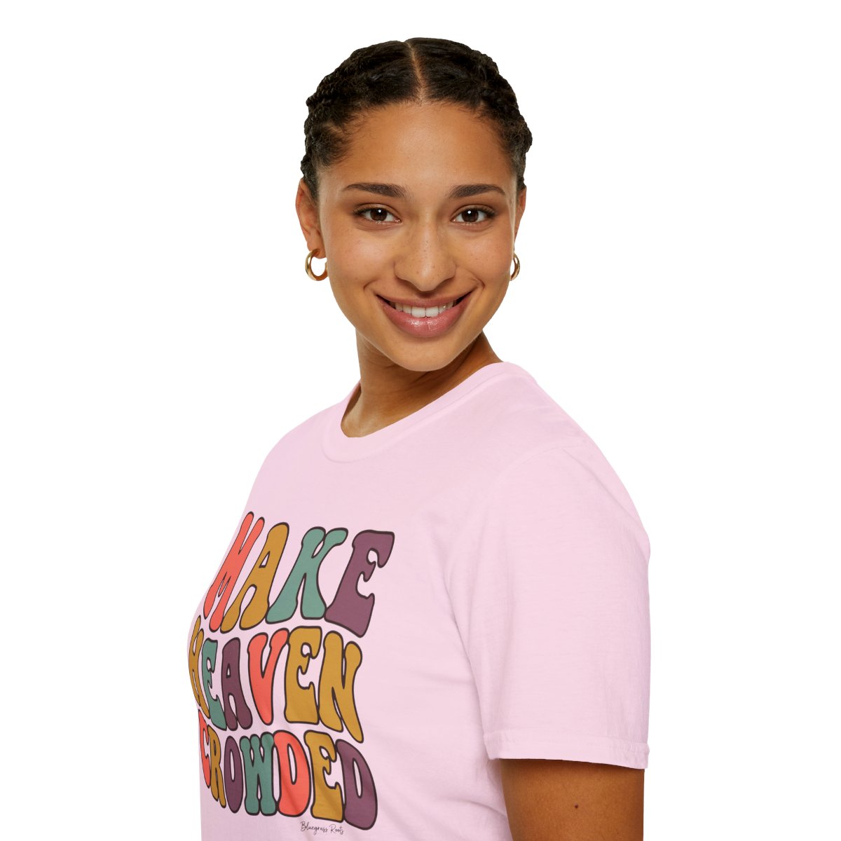Make Heaven Crowded Shirt — Retro Groovy Christian Tee in Light Pink