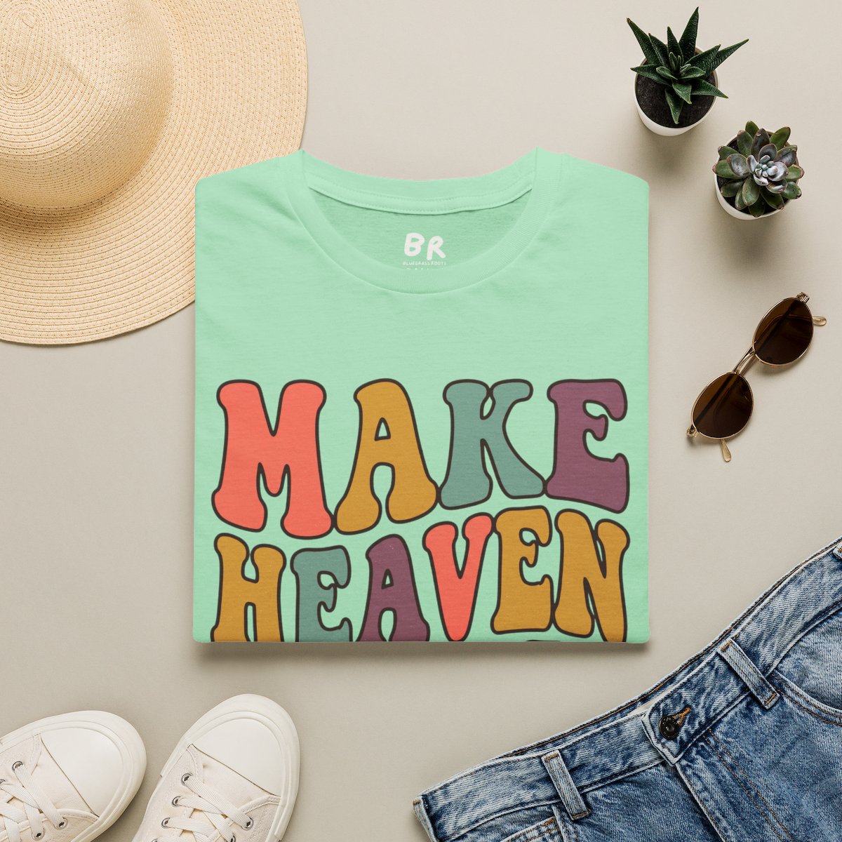 Make Heaven Crowded Shirt — Retro Groovy Christian Tee in Mint Green