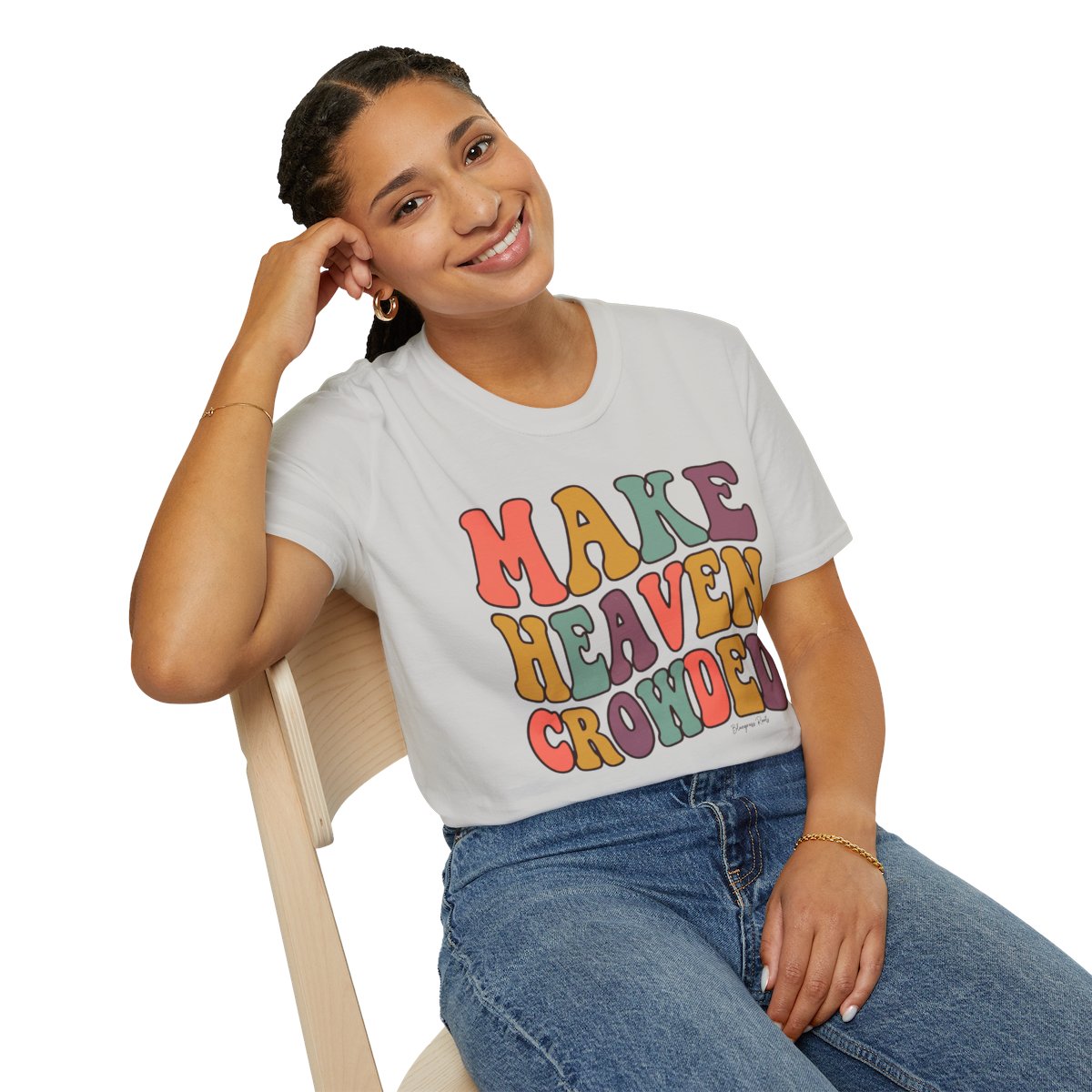 Make Heaven Crowded Shirt — Retro Groovy Christian Tee in Ice Grey