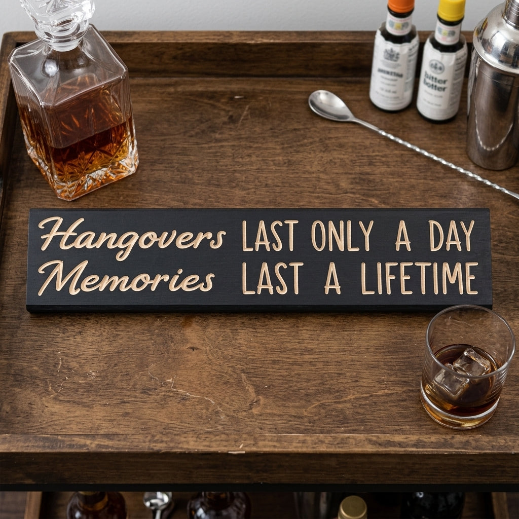 Man Cave Sign — Hangovers Last Only a Day | Carved Wood