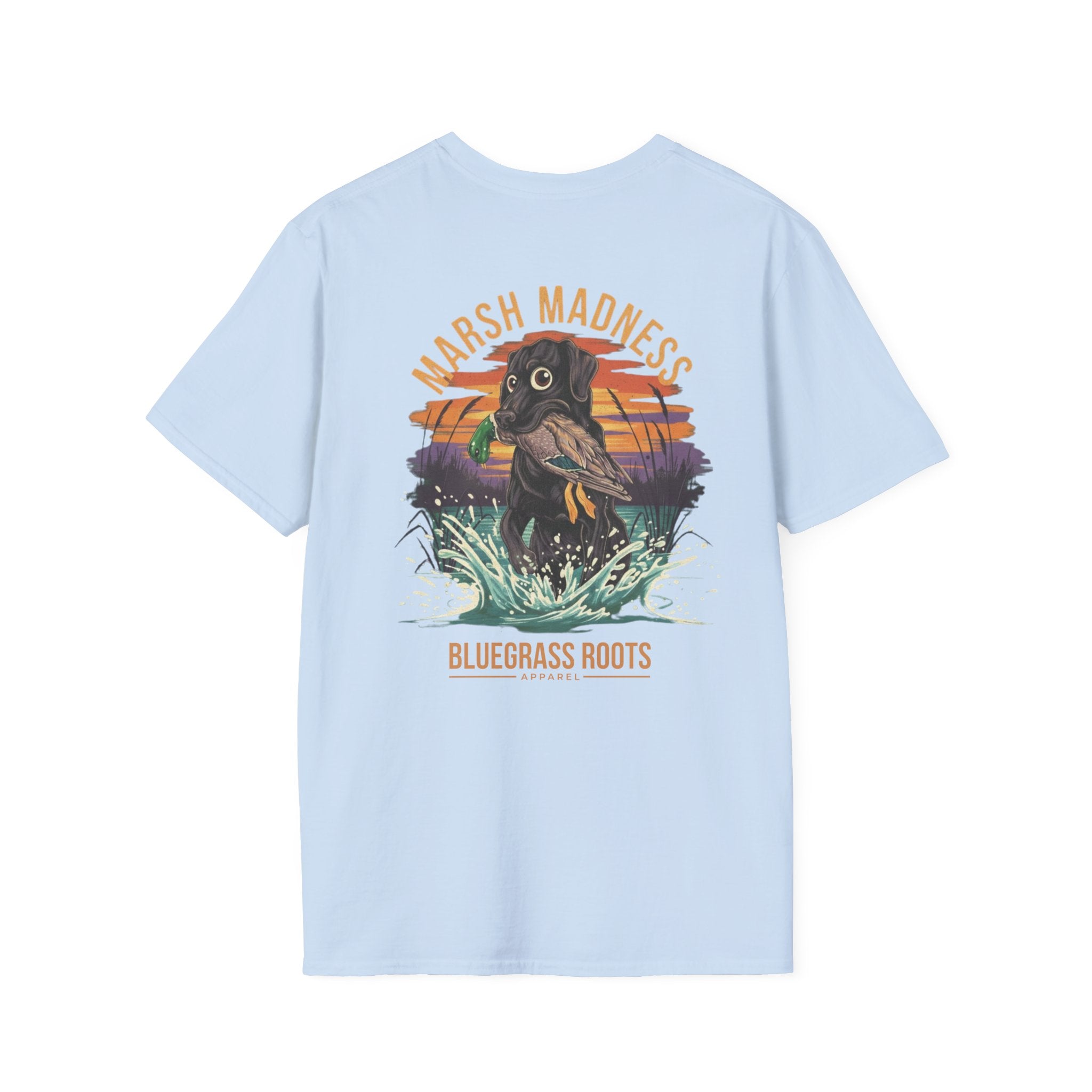 Marsh Madness Duck Hunting Dog & Mallard T-Shirt - graphic tee sport color option by Bluegrass Gifts