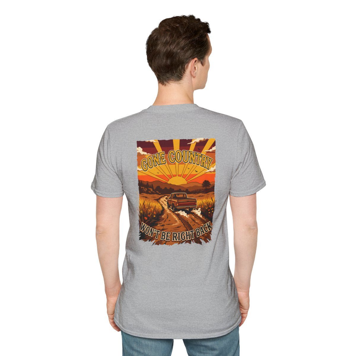 Mens Country Shirt — "Gone Country. Won't Be Right Back." in Sport Grey