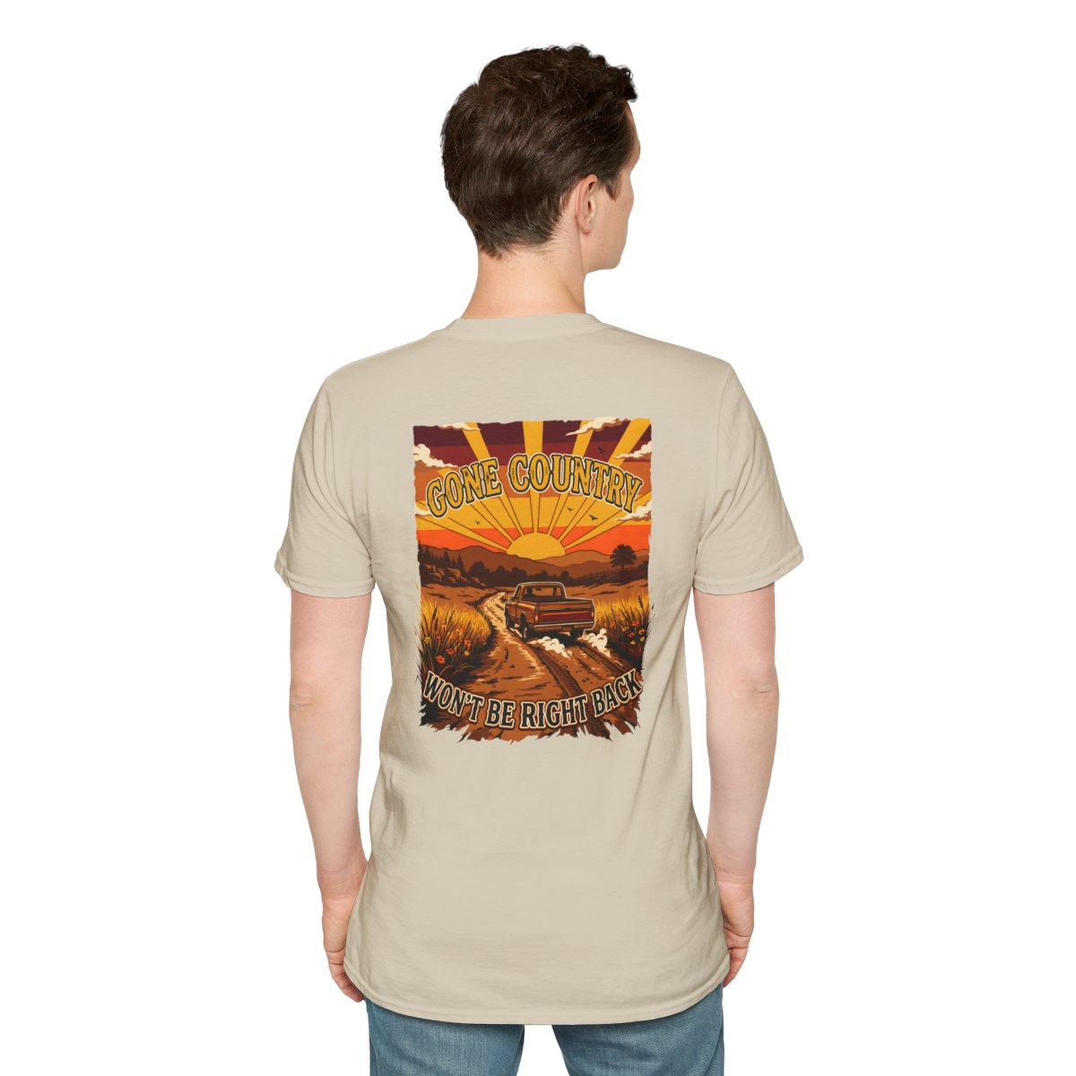 Mens Country Shirt — "Gone Country. Won't Be Right Back." in Sand
