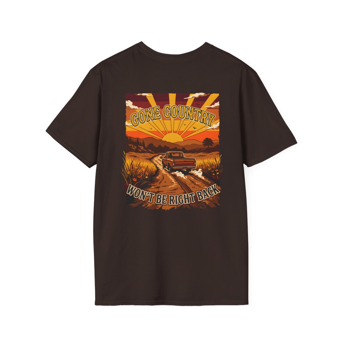 Mens Country Shirt — "Gone Country. Won't Be Right Back." in Dark Chocolate