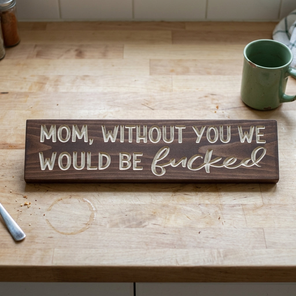 Mom Without You We Would Be Fucked — Funny Carved Sign