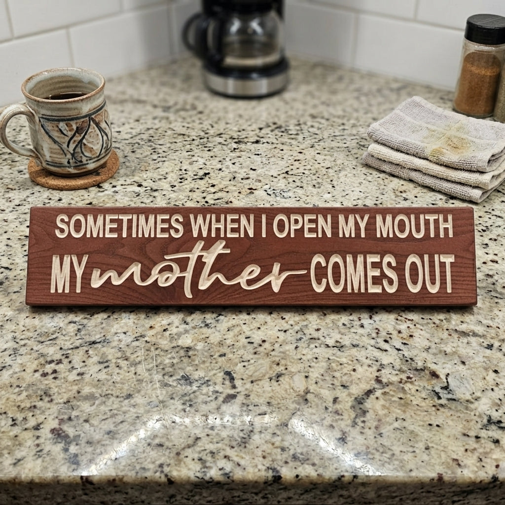 My Mother Comes Out Carved Wood Sign — Funny Mother’s Day Gift