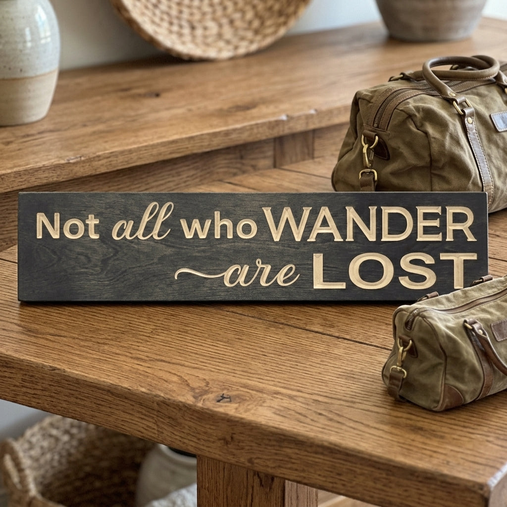 Not All Who Wander Are Lost Sign — Carved Wood Adventure Decor