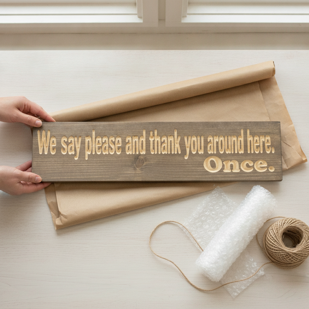 House Rules Sign — We Say Please And Thank You. Once. — gift-ready packaging — Bluegrass Gifts