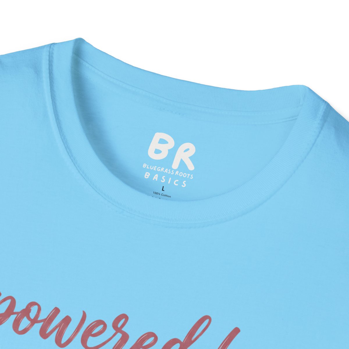 Prayer Shirt — "Powered by Prayer" Varsity Patch Tee in Sky