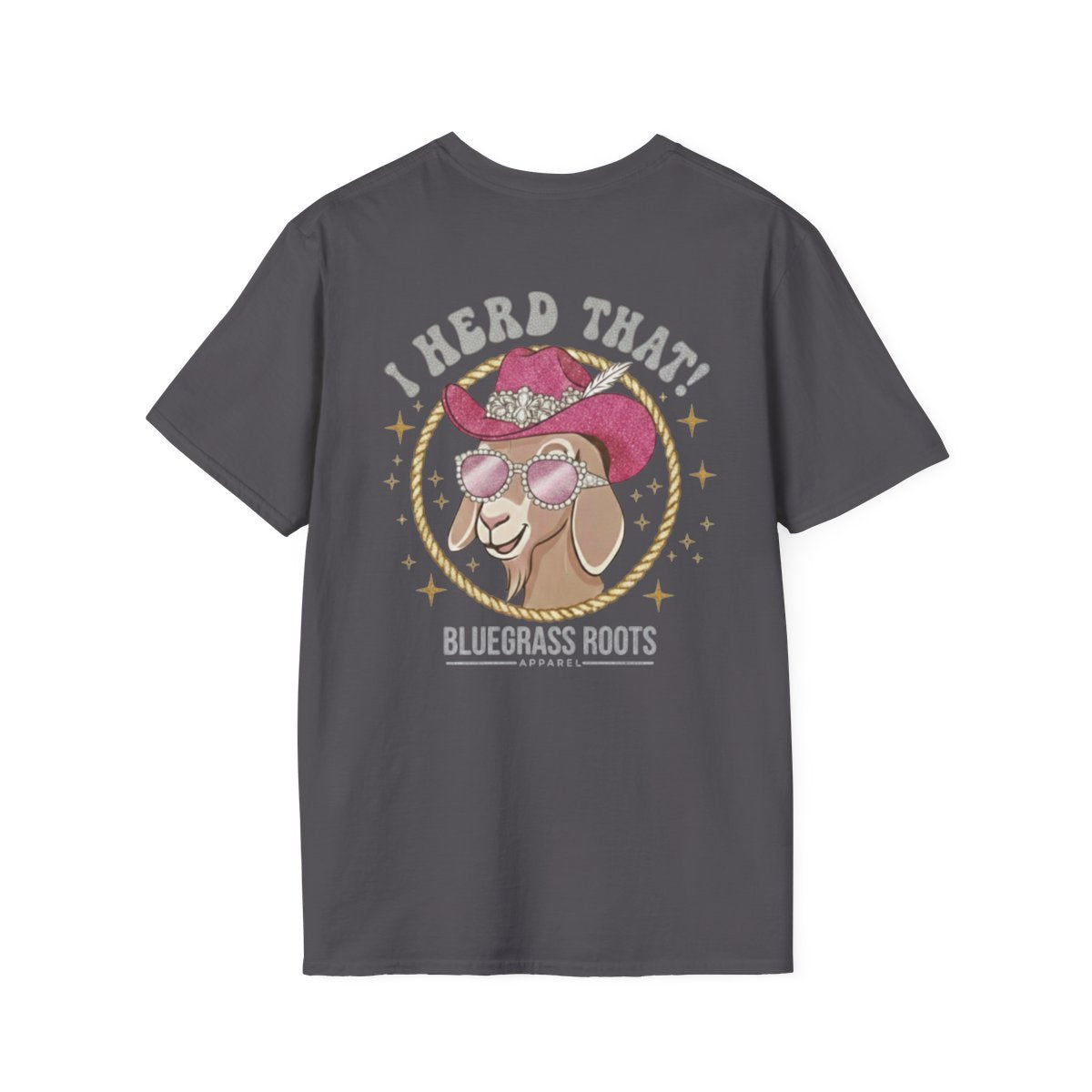 Punchy Shirt — "I Herd That!" Glam Goat Western Boho Tee in Charcoal