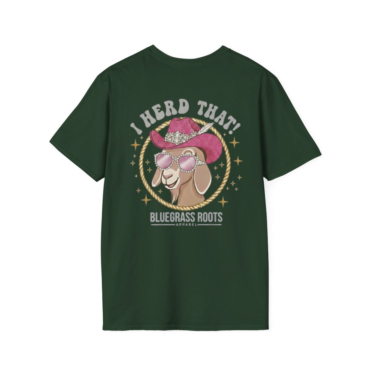 Punchy Shirt — "I Herd That!" Glam Goat Western Boho Tee in Forest Green