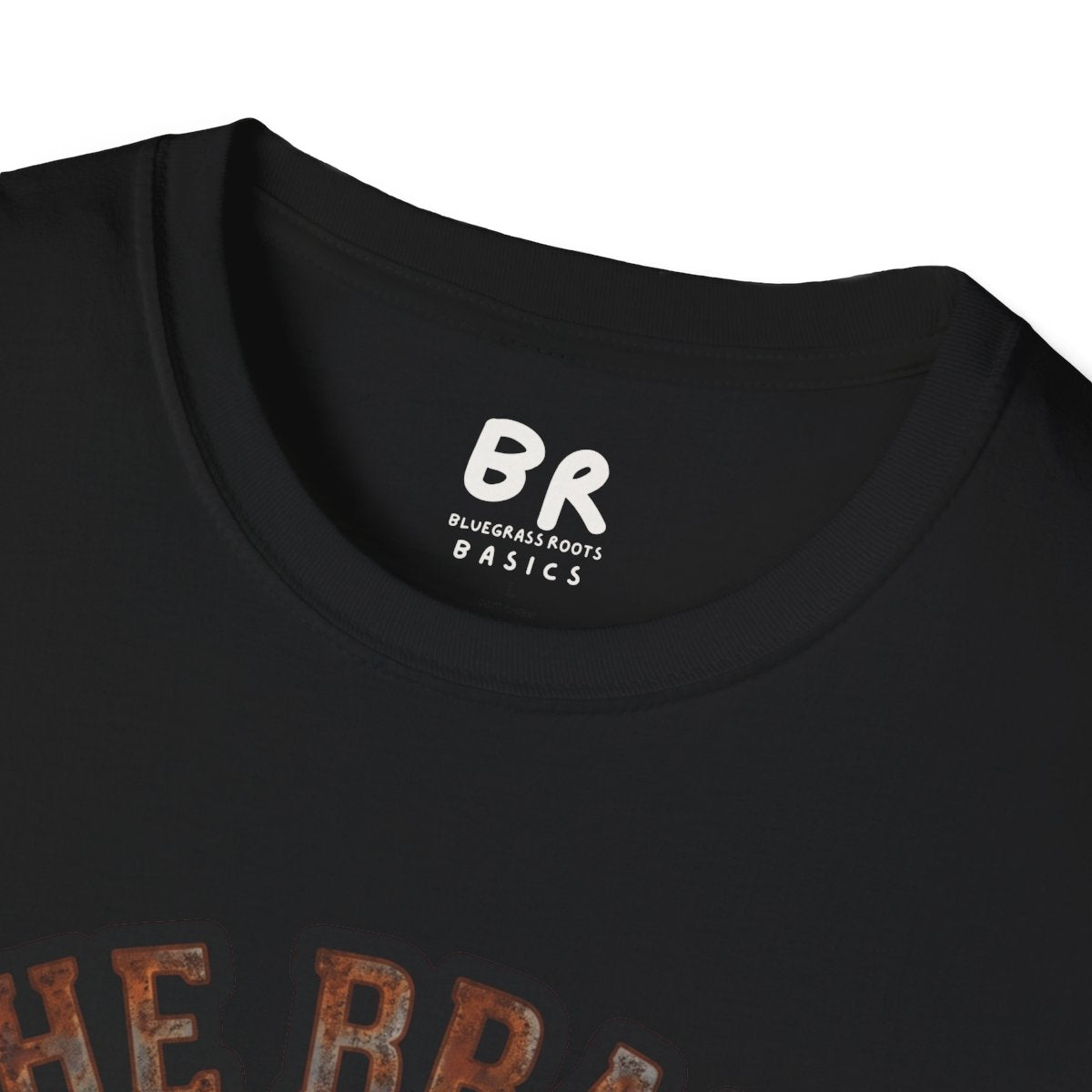 A close-up shows the neck label of the black Ranch Shirt - The Brand Doesn't Lie, featuring the BR logo