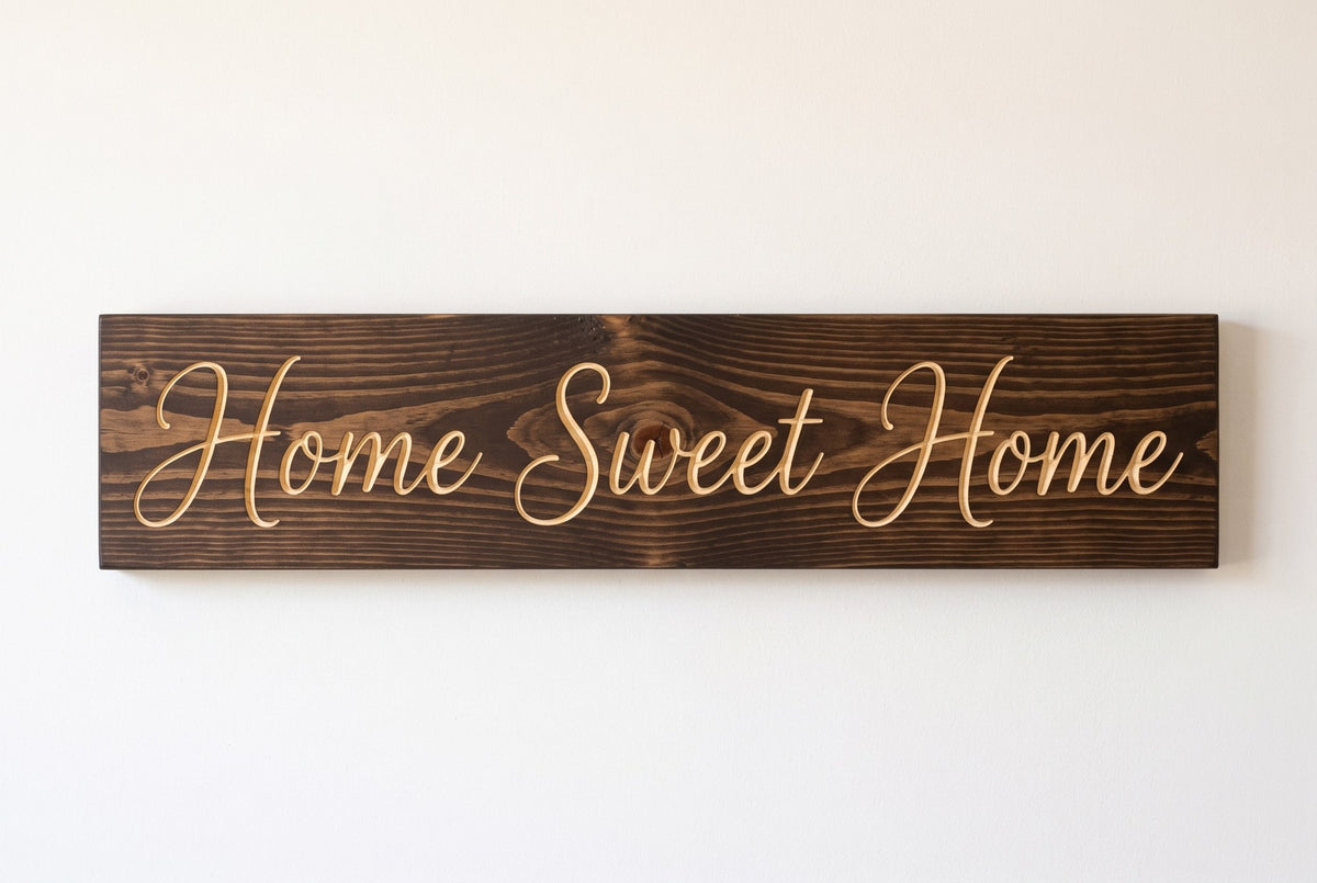Home Sweet Home carved wood sign, straight on