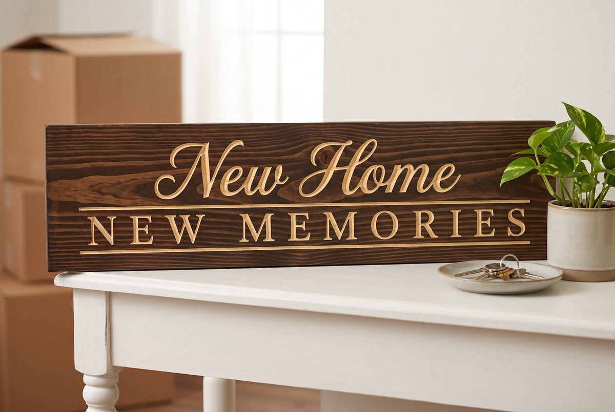 New Home New Memories hanging in a home