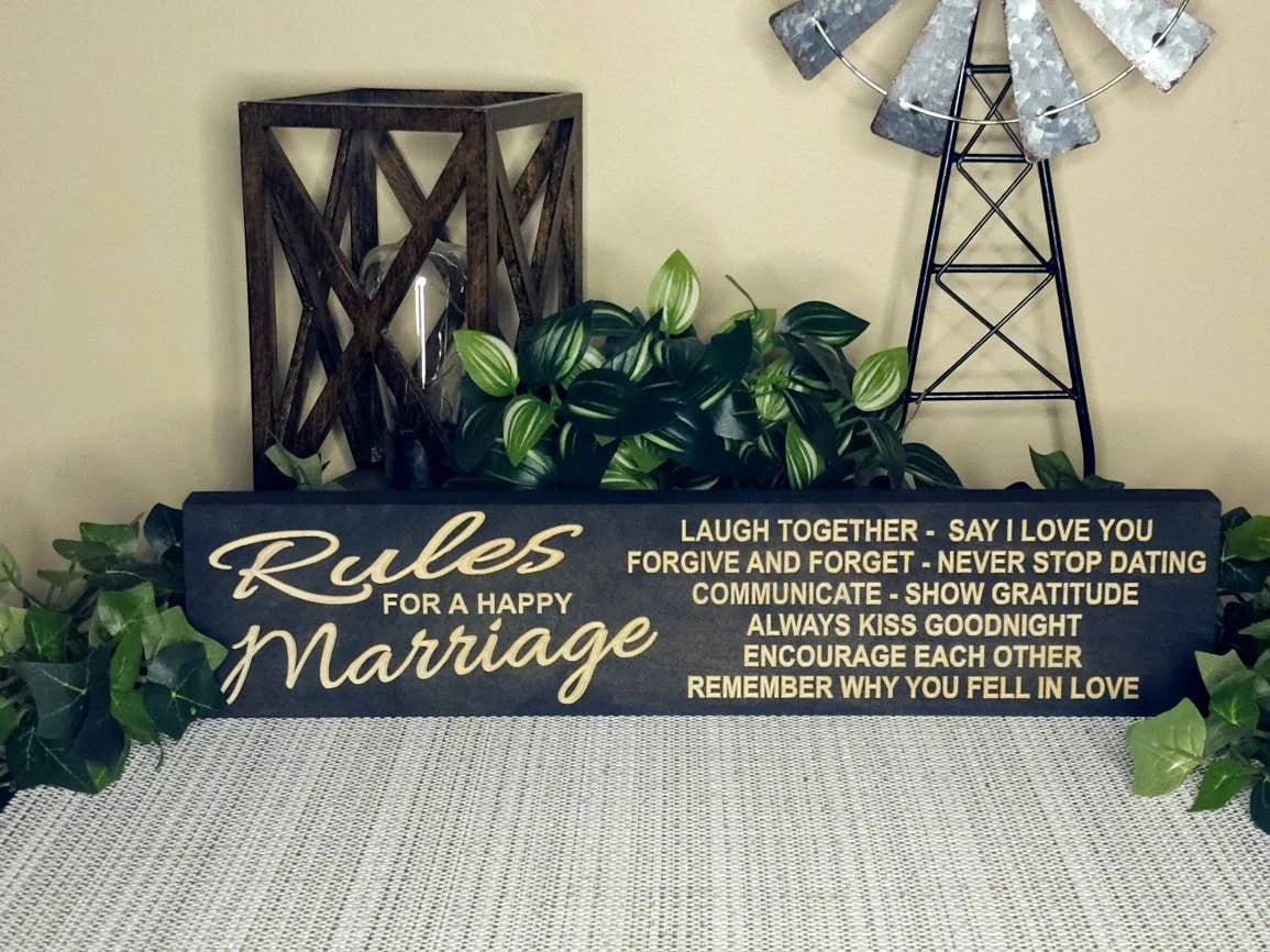 rules for a happy marriage wood sign - anniversary gift for couple - CNC-carved by Bluegrass Gifts