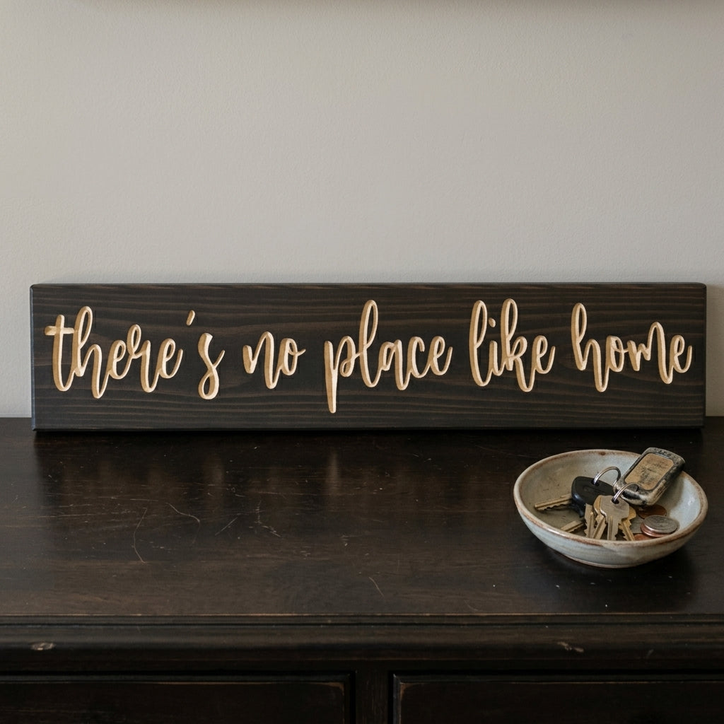 There's No Place Like Home Sign — Carved Wood Wall Decor