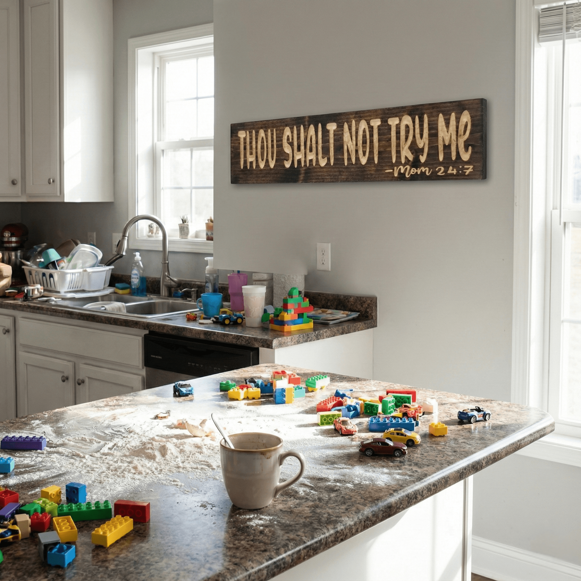 funny-mom-kitchen-decor-thou-shalt-not-try-me-sign - thou shalt not try me wood sign by Bluegrass Gifts, handmade in Kentucky