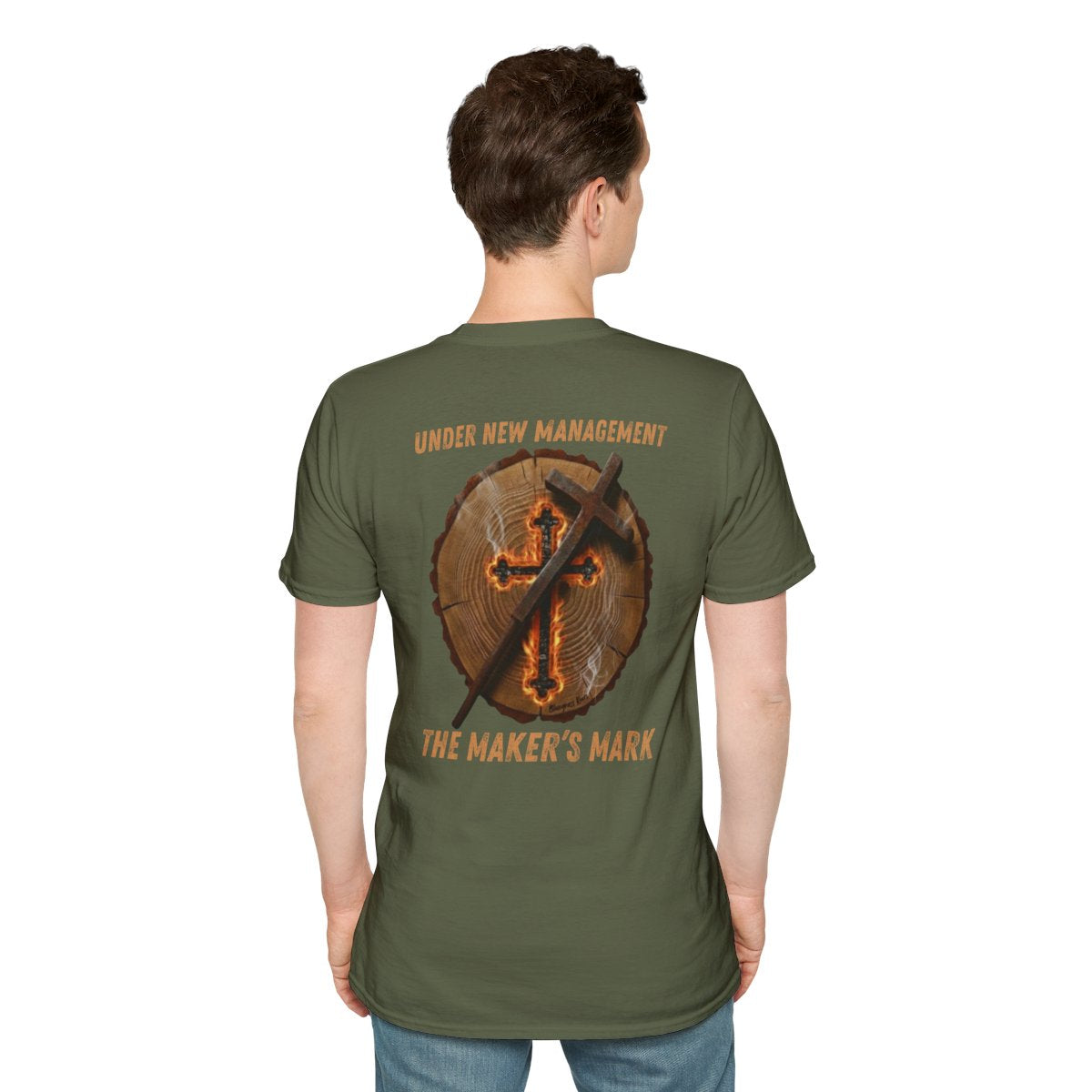 Under New Management Shirt — Faith-Based Heritage Tee in Military Green