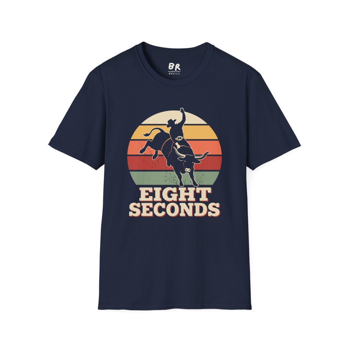 Western Graphic Tee — "Eight Seconds" Retro Bull Riding Shirt in Navy