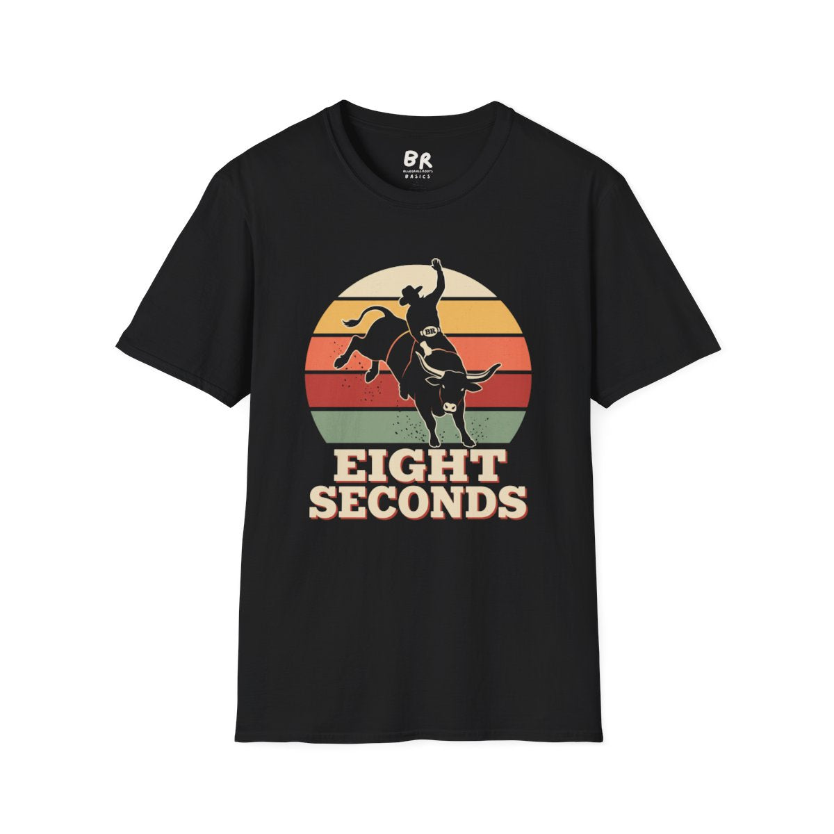 Western Graphic Tee — "Eight Seconds" Retro Bull Riding Shirt in Black