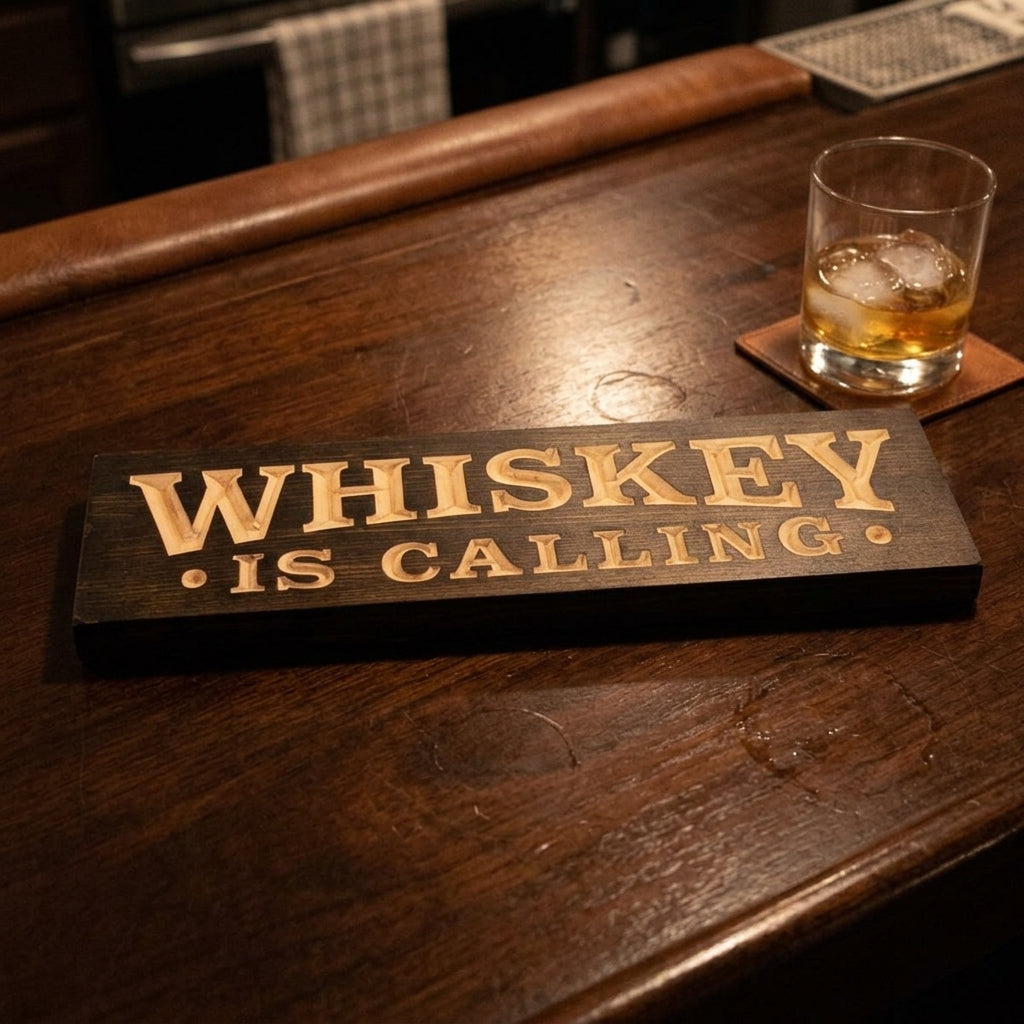 Speakeasy Sign — Whiskey Is Calling Carved Wood