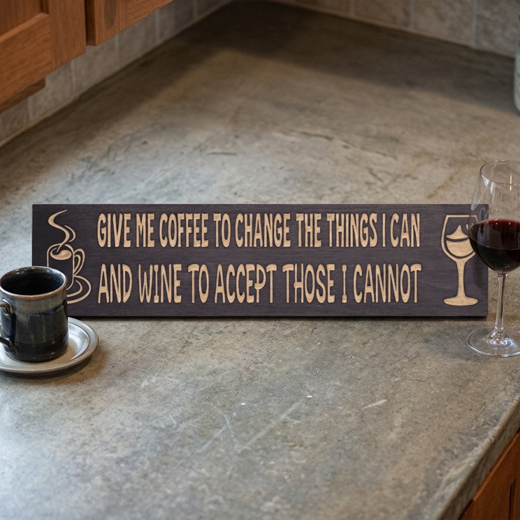 Wine Bar Sign — Give Me Coffee and Wine, Carved Wood Decor