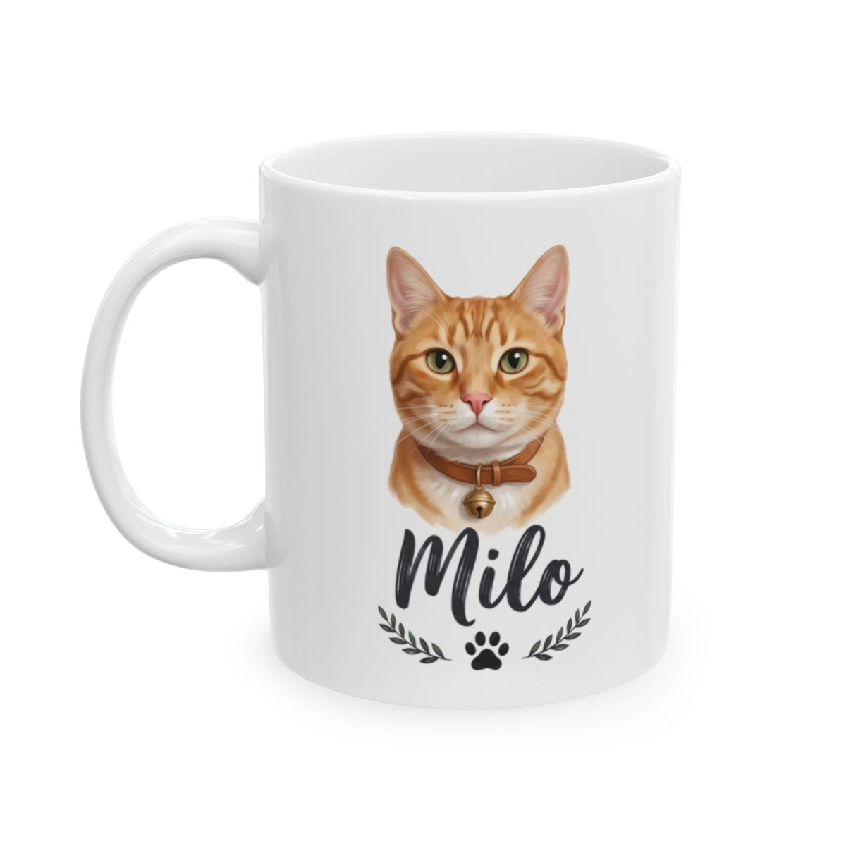 Personalized Cat Mug — Painted Portrait with Your Cat's Name, 16 Coats