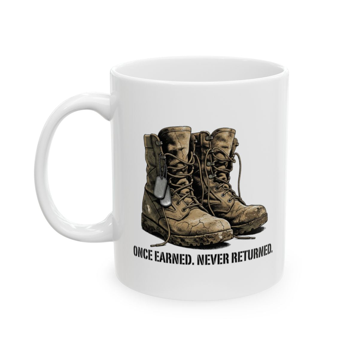 Marine Corps Mug — "Once Earned. Never Returned." Boots & Dog Tags
