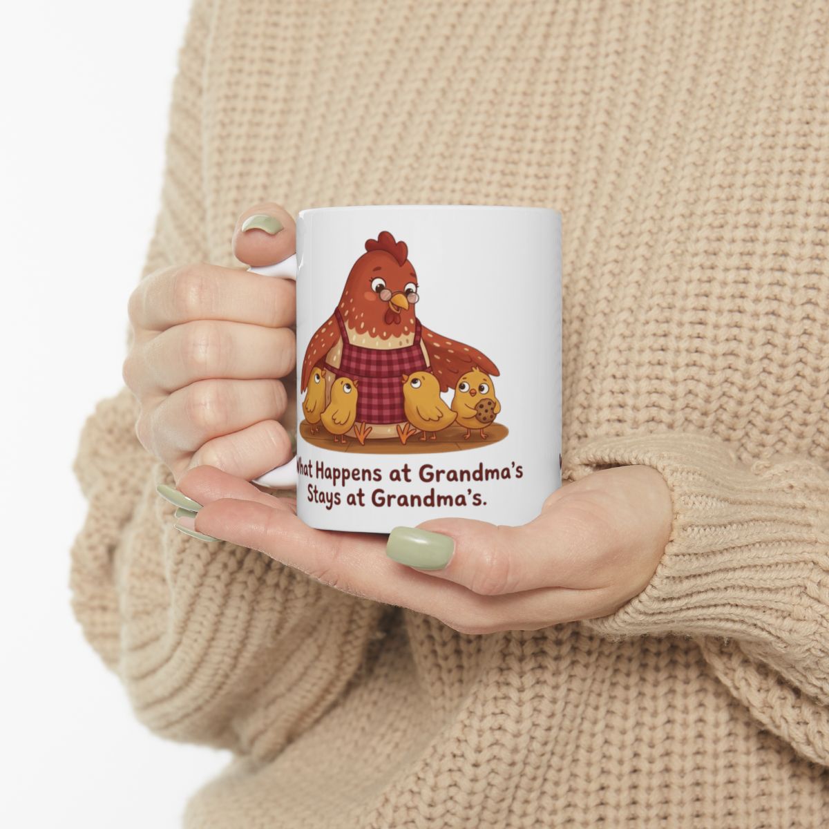 Grandma Coffee Mug — "What Happens at Grandma's Stays at Grandma's" Hen & Chicks Mug