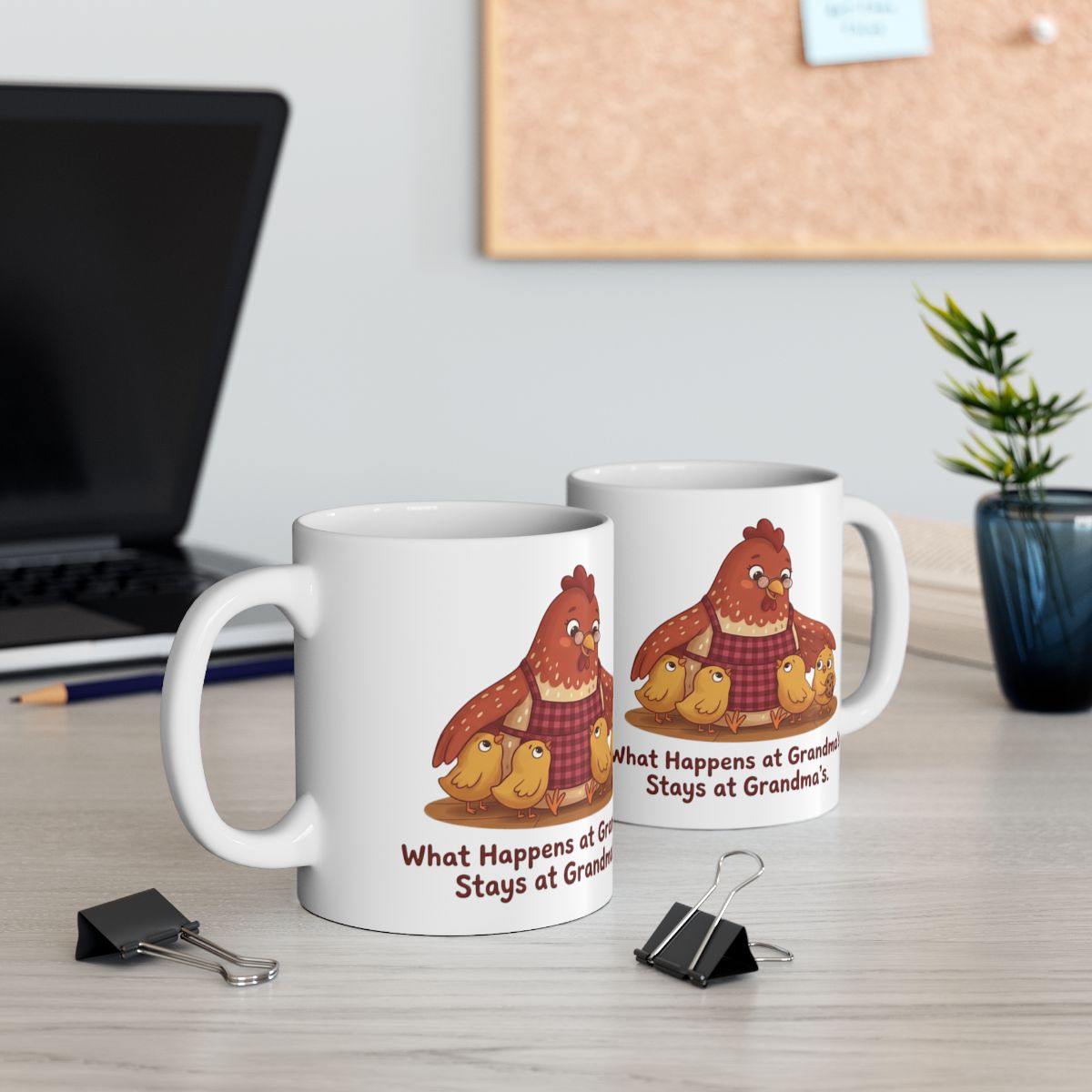 Grandma Coffee Mug — "What Happens at Grandma's Stays at Grandma's" Hen & Chicks Mug