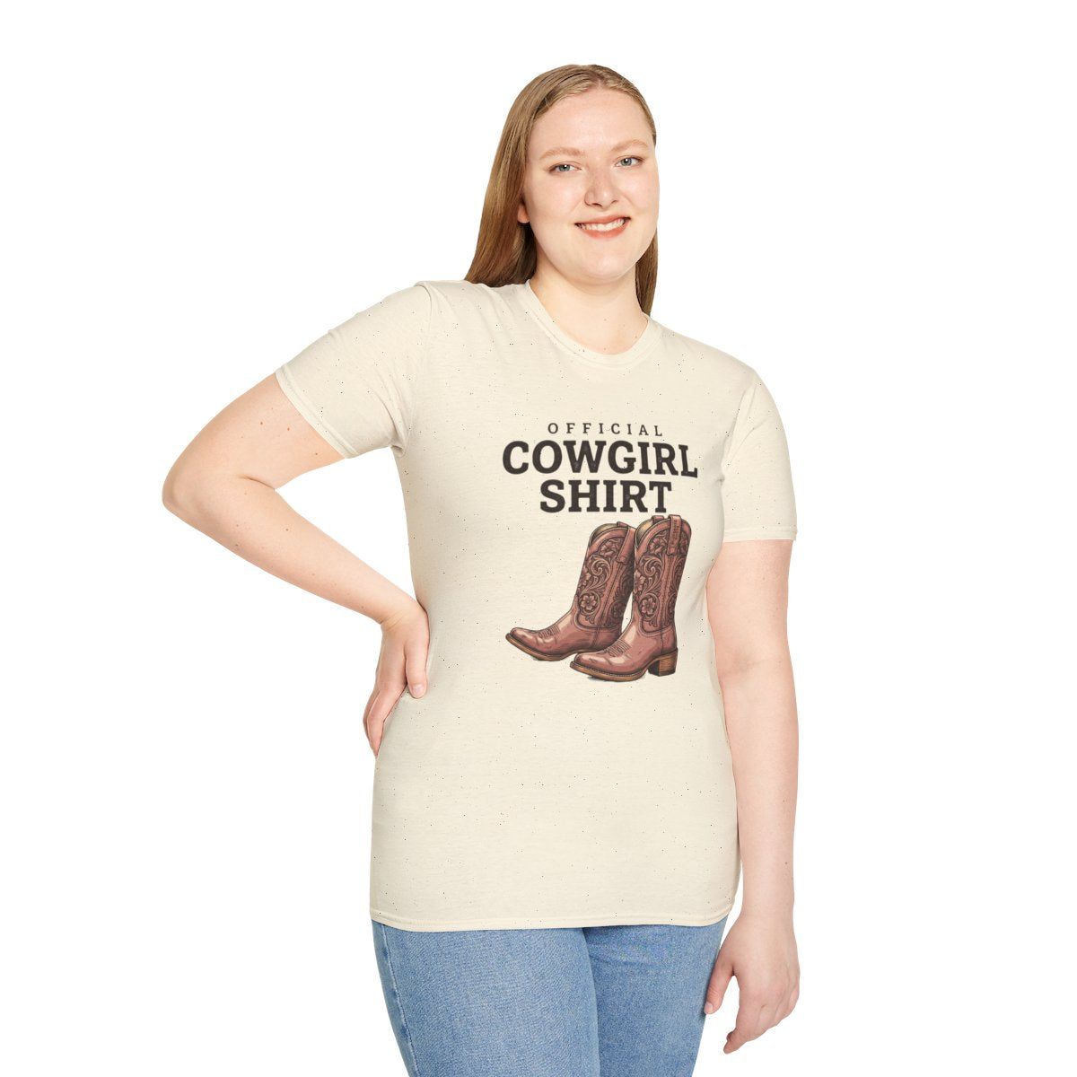 Cowgirl Shirt — "Official Cowgirl Shirt" Boots Graphic Tee in Natural