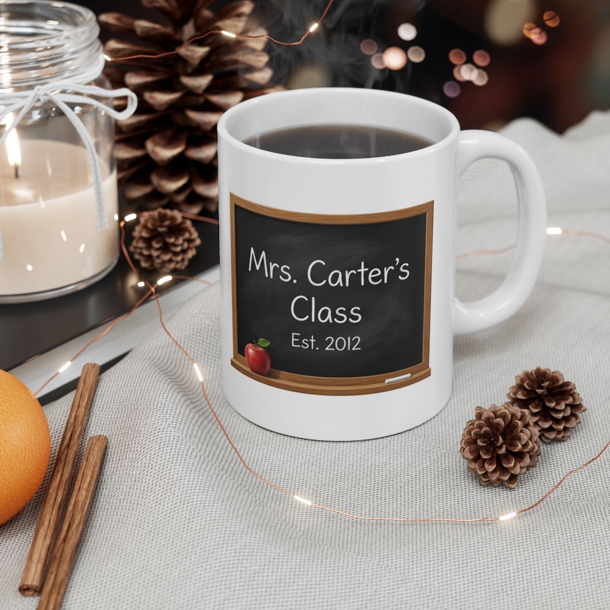 Personalized Teacher Mug — Chalkboard with Teacher's Name & Est. Year