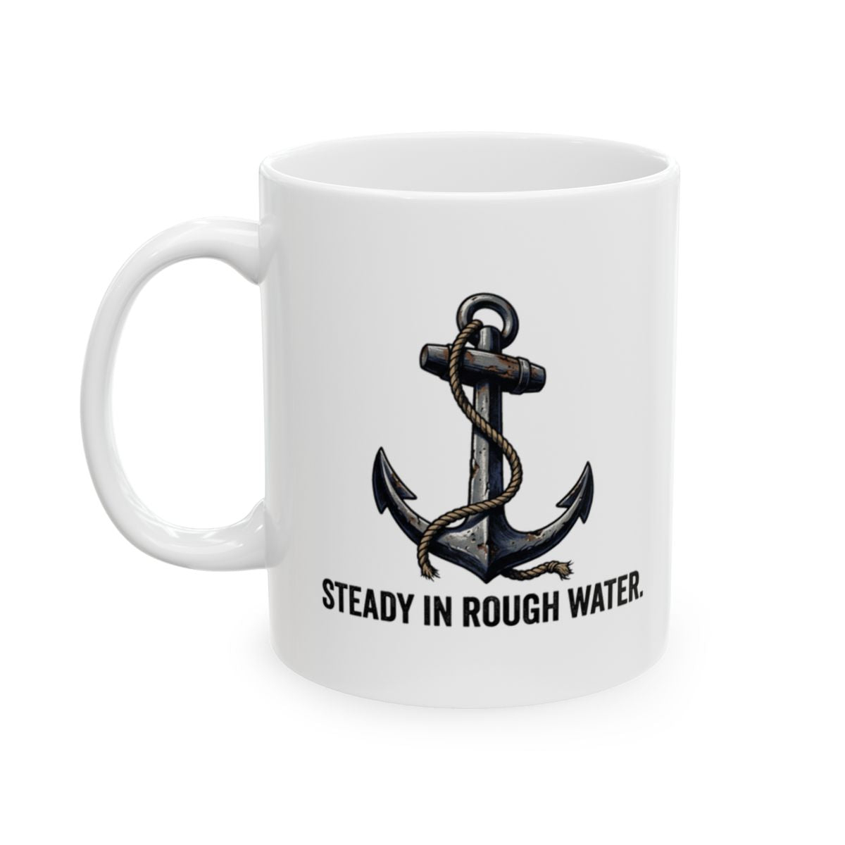Navy Coffee Mug — "Steady in Rough Water" Anchor Mug