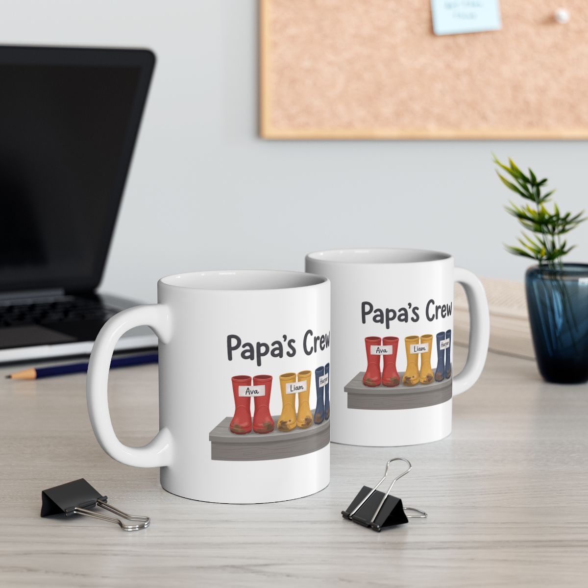 Papa's Crew Mug — Personalized Kids Names Mug for Dad or Grandpa, 1 to 6 Names